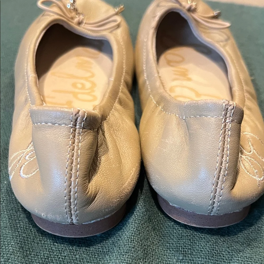 Sam Edelman Felicia (little Kids)Beige Leather Ballet Flats with Bow Accent